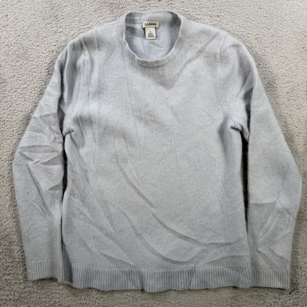 LL Bean Sweater Womens Small (Fit XXS) Blue 100% Cashmere Crewneck Pullover Soft